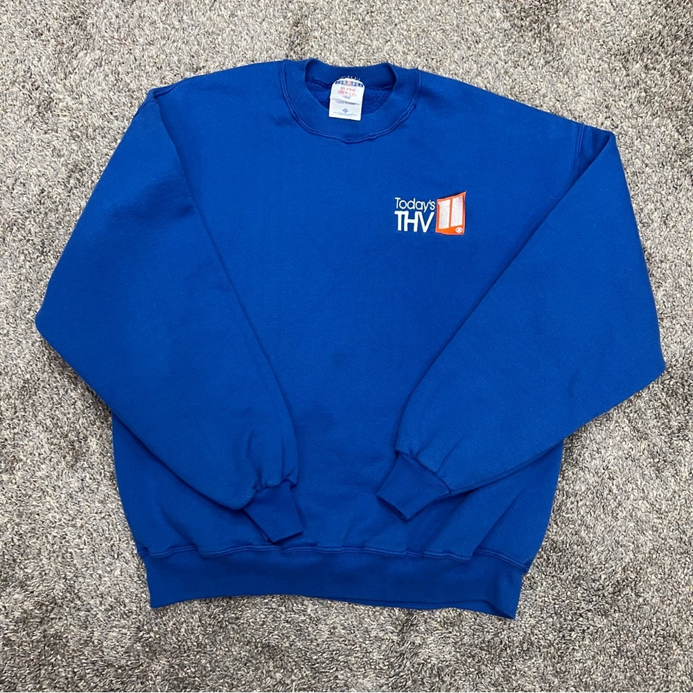 Vintage Jerzees‎ sweatshirt mens XL blue crewneck pullover news channel sweater